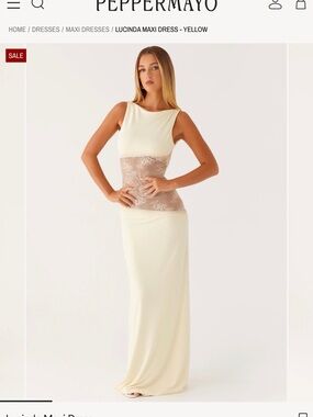 Peppermayo Lucinda Maxi Dress in Pale Yellow with Lace Waist